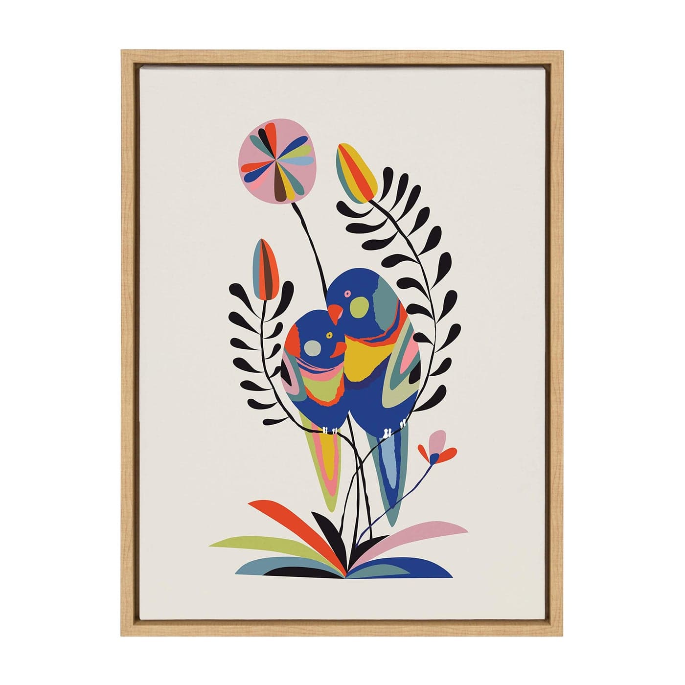 Kate and Laurel Sylvie Rainbow Lorikeet Framed Canvas Wall Art by Rachel Lee of My Dream Wall 18x24 Natural MidCentury Art for Wall