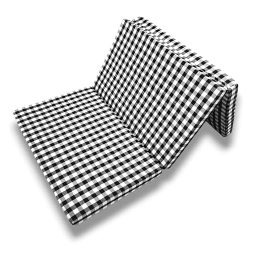 ATOOTFUSION Foldable Single Bed Floor EP Mattress, Black and White Check Design, Reversible, Portable for Travel Picnic and PG (3 Fold Foldable Mattress, 72X48X2 Inches)