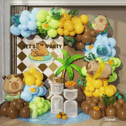 171pcs Capybara Birthday Decorations Brown Blue Green Capybara Balloon Arch Kit with Cute Capybara Balloons for Capybara Party Supplies Gender Reveal Baby Shower Summer Party Decor
