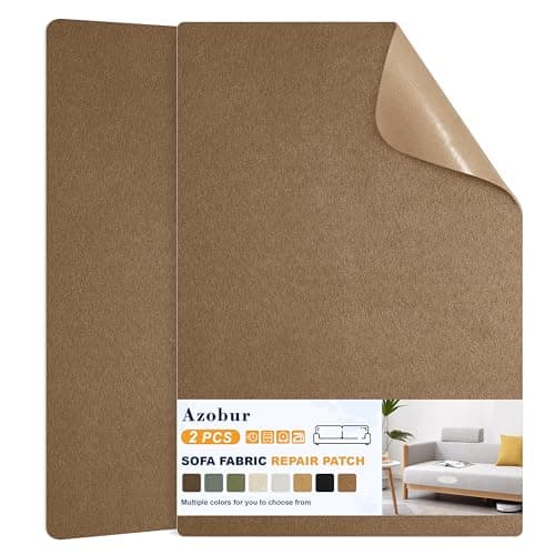 Azobur Couch Patch Repair Fabric,Microfiber Fabric, Self-Adhesive, for Sofa Repair and Upholstery, 2 Pieces, 9.5 x 11 inches (Brown)