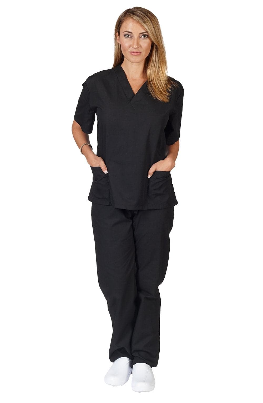 Women's Scrub Set - Medical Scrub Top and Pant, Black, XX-Large
