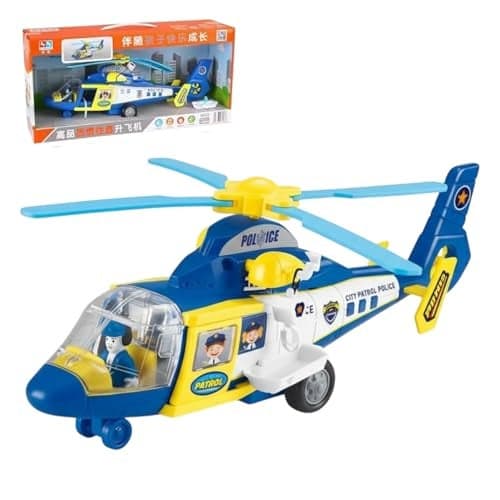 SHAKTISM City Patrol Police Helicopter Toy with Lights & Siren Sounds, Bump & Go Action, Rotating Blades, Fun Toy for Boys & Girls Ages 3+ (Blue)