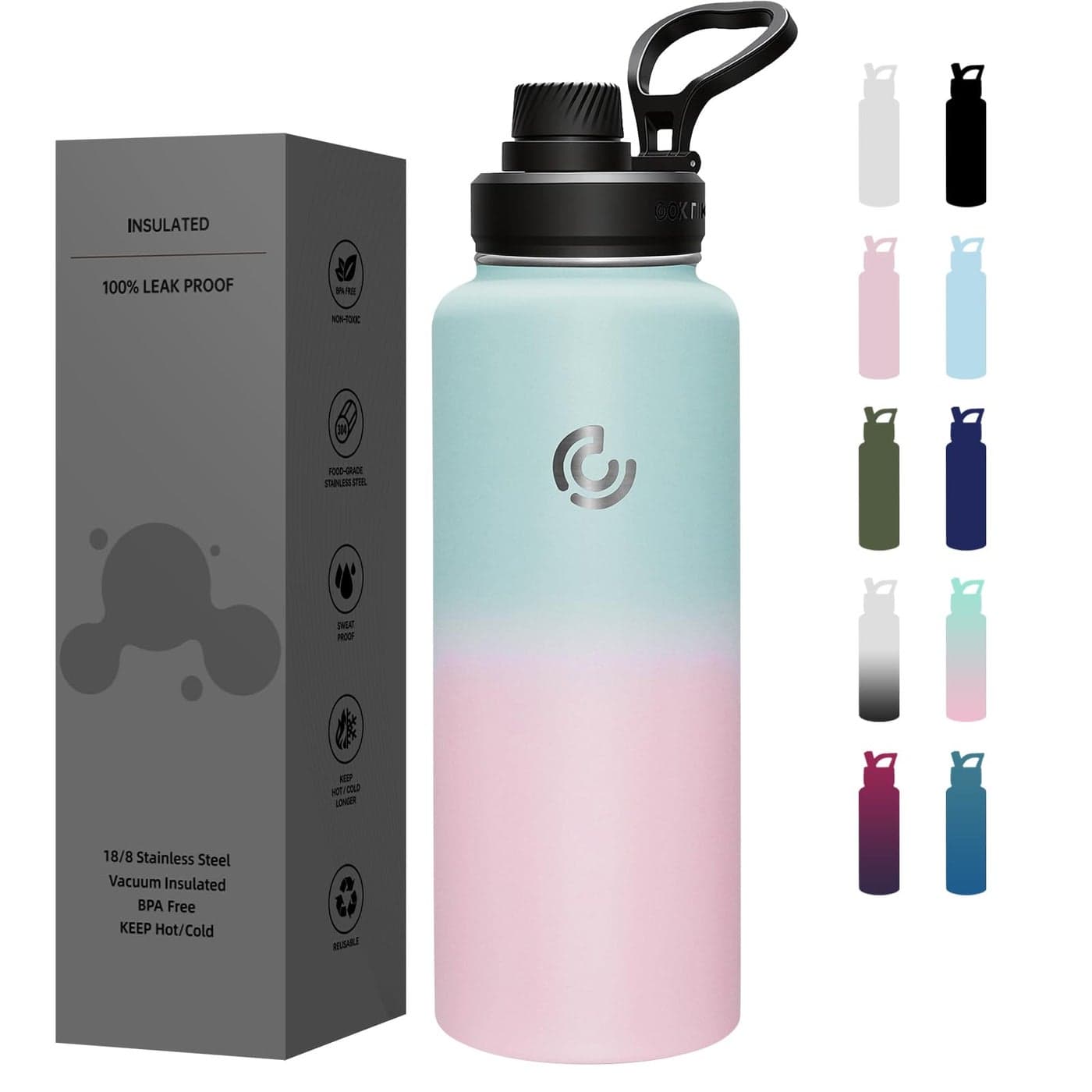 Sports Water Bottle 40oz Insulated Water Bottle with HandleStainless SteelSimple ModernSuitable for Travel School Boy GirlBubble Gum