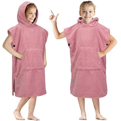SUN CUBE Kids Changing Robe Surf Poncho, Kids Beach Towels, Hooded Towel for Teens Bath Pool, Microfiber Quick Dry Wearable Towel Poncho with Hood, Swim Towel for Girls 8-12 Years, Pink