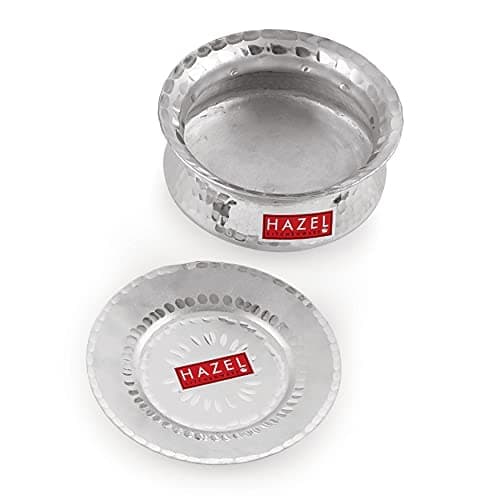 HAZEL Aluminium Hammered Finish Handi with Lid Biryani Rice Cooking Pot Dhari Patiya Tope Patila Vessel, 22 cm, 2400 ML