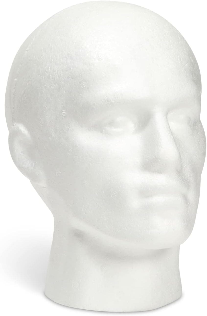 Juvale Male Foam Head Form, Mannequin Display for Masks, Hats, Wigs, Halloween Decoration (White, 9x11 in)