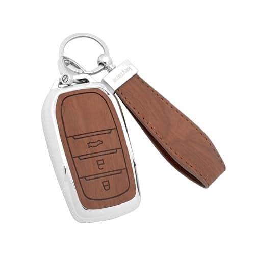 keyzone Woodgrain TPU Key Cover & Keychain for Toyota Fortuner, Legender, Land Cruiser; Suzuki Invicto 3-Button Smart Key (Walnut Brown)