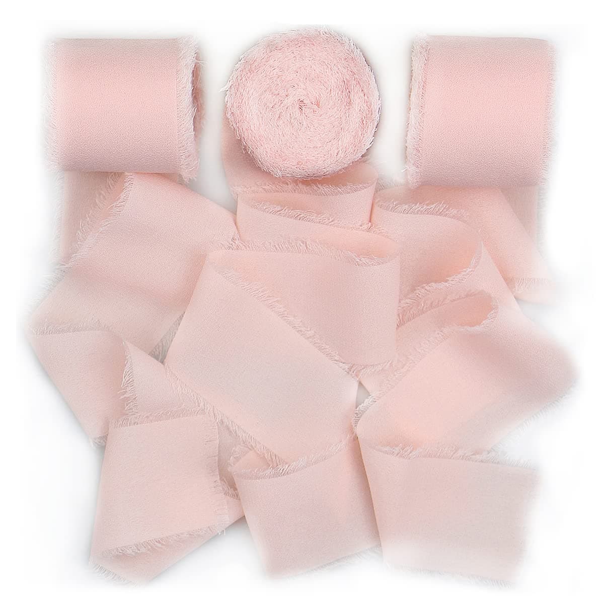 SHUNSTONE Blush Pink Chiffon Ribbon Fringe Silk Ribbon 15 x 7Yd Ribbon for Wedding Decoration Gift Wrapping Greeting Card Bridal Bouquet 3 Rolls 21 Yards