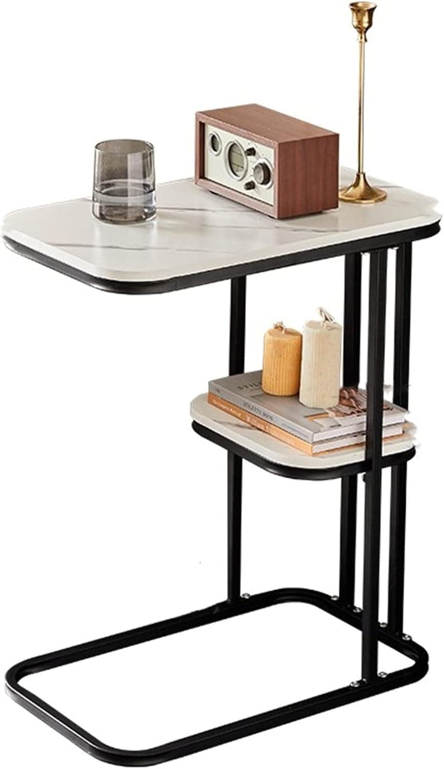 BLURISM C Shaped Corner Table Marble Effect Side Table Modern Coffee Table with Storage Shelf and Metal Frame for Small Spaces Living Room Bedroom 50 x 30 x 60
