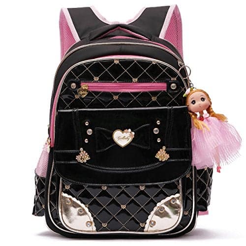 AO ALI VICTORY Backpack for Girls, Waterproof Kids Backpacks School Bag Toddler Bookbags Cute Travel Daypack (Large, A-Black)