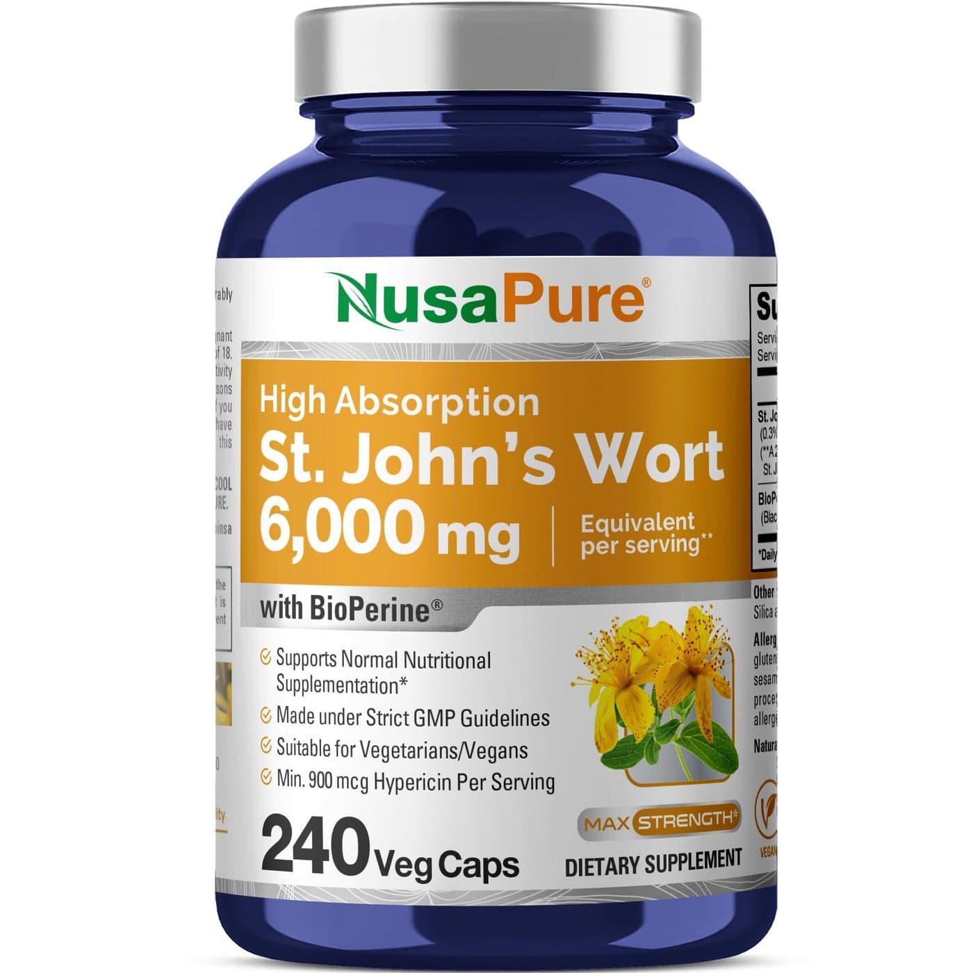 NusaPure St Johns Wort 6000mg 240 Veggie Capsules Vegetarian NonGMO Bioperine