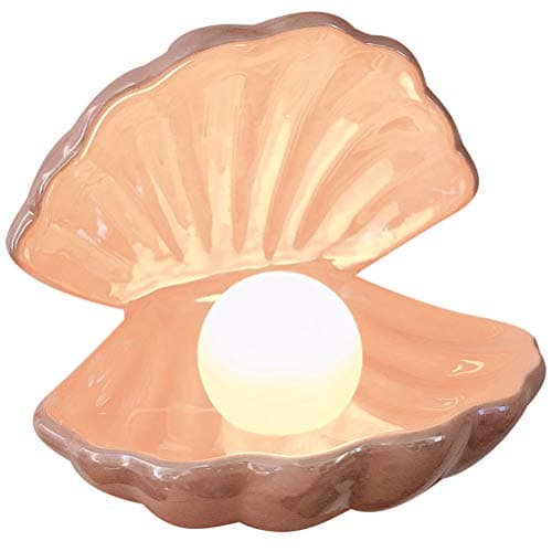 IMIKEYA Shell Pearl Light LED Ceramics Desktop Lamp Portable Pearl in Shell Nightlight for Bedroom Home Decor, Pink
