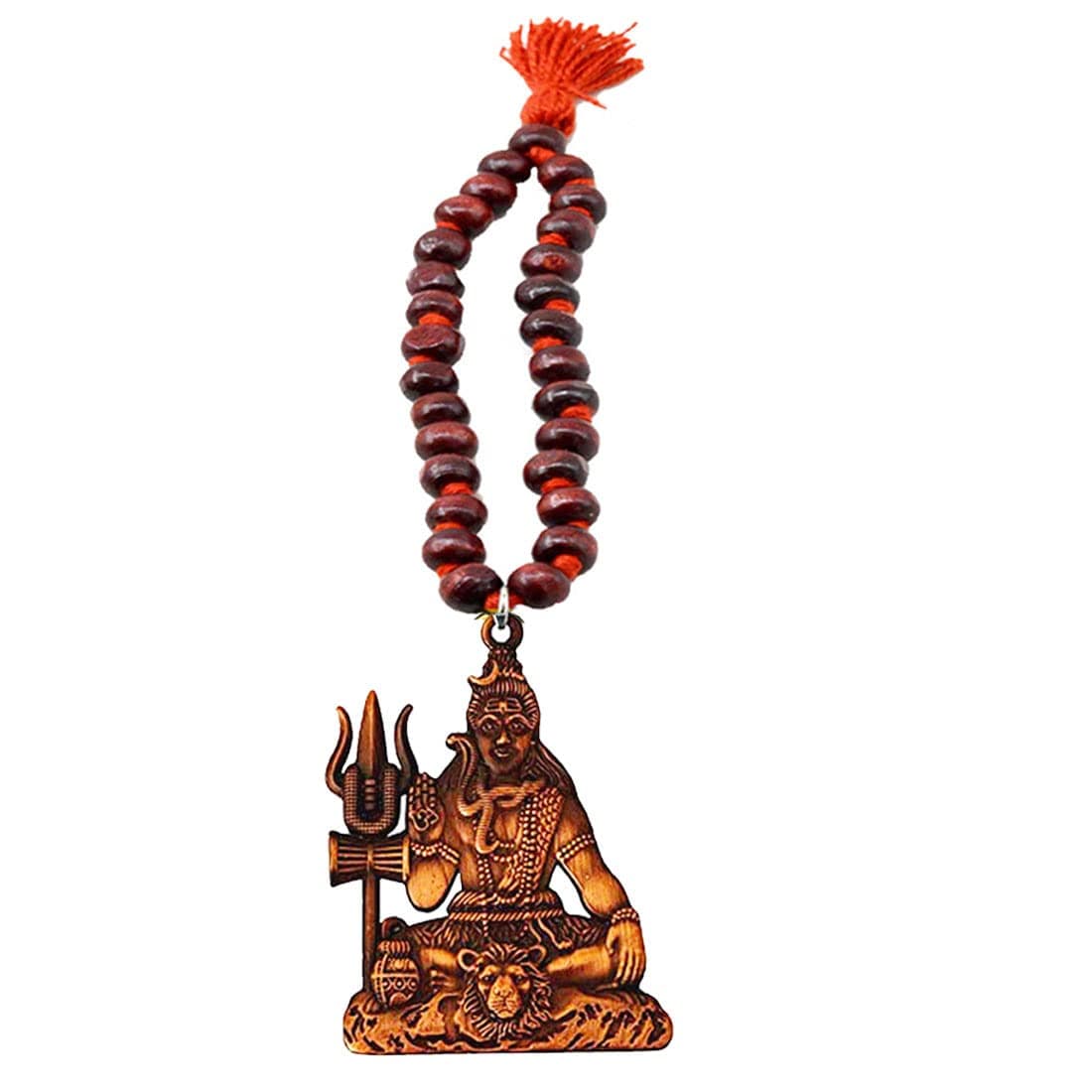 AFH Lord Shiv Mahadev Bholenath Copper Idol with Red Sandalwood Mala Hanging Ornament