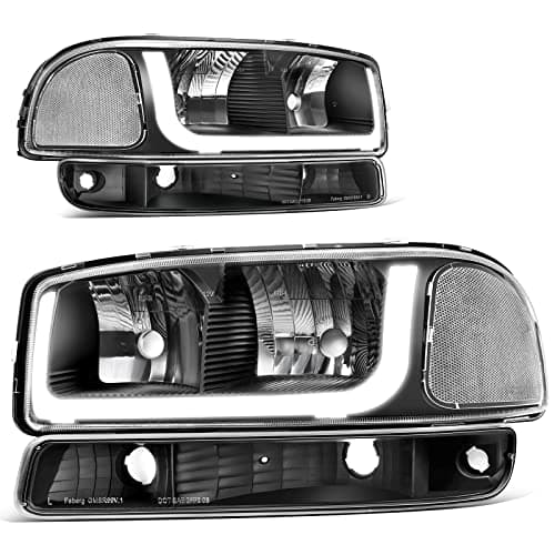 AUTOSAVER88 LED DRL Headlights Assembly Compatible with 99-06 GMC Sierra 1500 2500/01-06 Sierra 1500HD 2500HD 3500/2007 Sierra 1500 1500HD 2500HD 3500 Classic / 00-06 GMC Yukon XL Clear Reflector