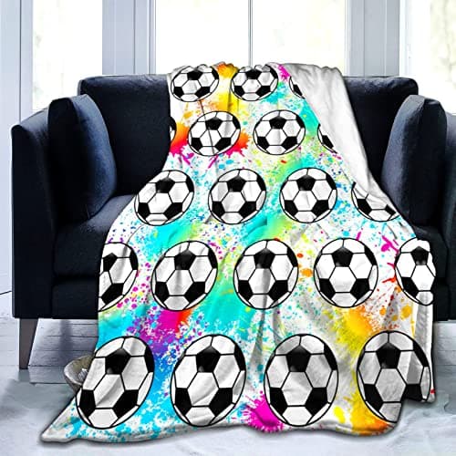 Soccer Blanket Throw Soccer Ball Blankets Soft Lightweight Flannel Warm Cozy Football Blanket Gifts for Sport Fans Kids Adults 60"X50"