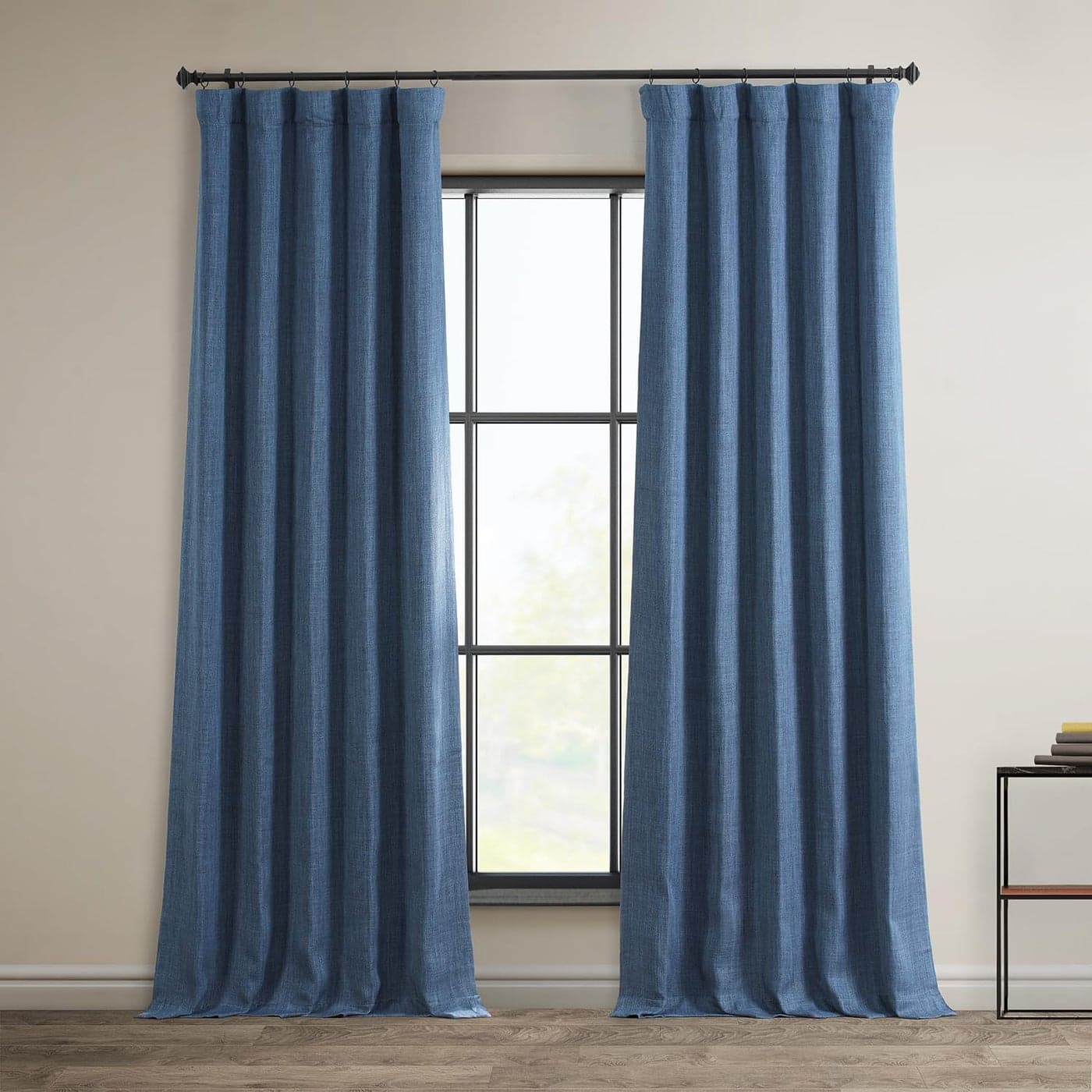 HPD Half Price Drapes Faux Linen Curtains for Living Room 1 Panel 50W X 96L Textured Room Darkening Curtains for Bedroom 96 Inches Long Drapes for Home Decor Denim