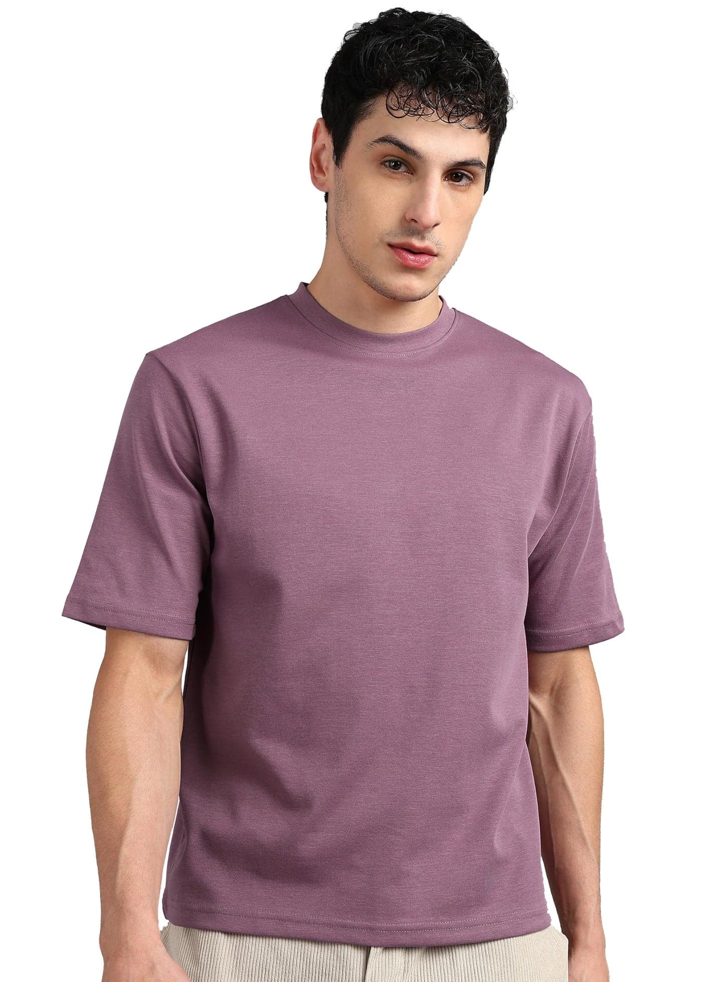 Alan Jones Clothing Men's Oversized Solid T-Shirt | Premium Heavy Fabric | Crew Neck Casual Wear (Purple_XL)