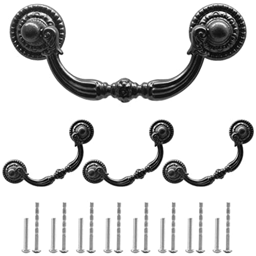 Kyuionty 4 Pack Bail Pull Handles 2.75 Inch Hole Center Antique Drop Drawer Pull Swing Cabinet Dresser Handles(Total Length: 3.74 inch)