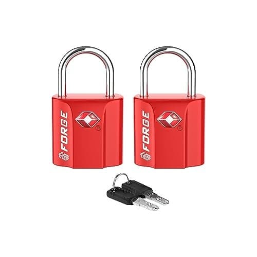 Forge 1''x1'' TSA Approved Luggage Locks: Ultra Secure dimple Key Travel Locks with zinc Alloy Body, for Luggage, Travel Cases, Backpacks, Red 2PK.
