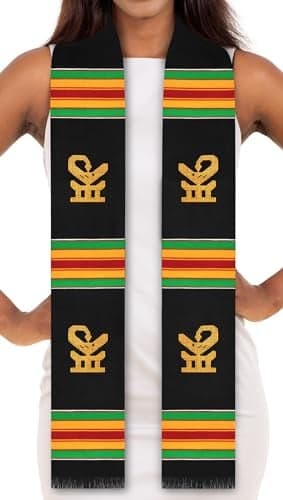 ADVANSYNC Kente Cloth Stole Black (Sankofa Bird Black)