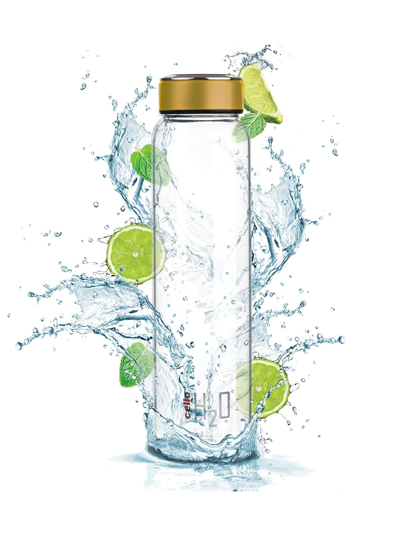 CELLO H2O Glass Fridge Water Bottle with Cap 1000ml, Copper | Food Grade, Microwave & Freezer Safe| Leakrpoof & Air Tight Screw Lid |Perfect For Juice, Milk, Fruit Detox Water Glass Transparent Bottle