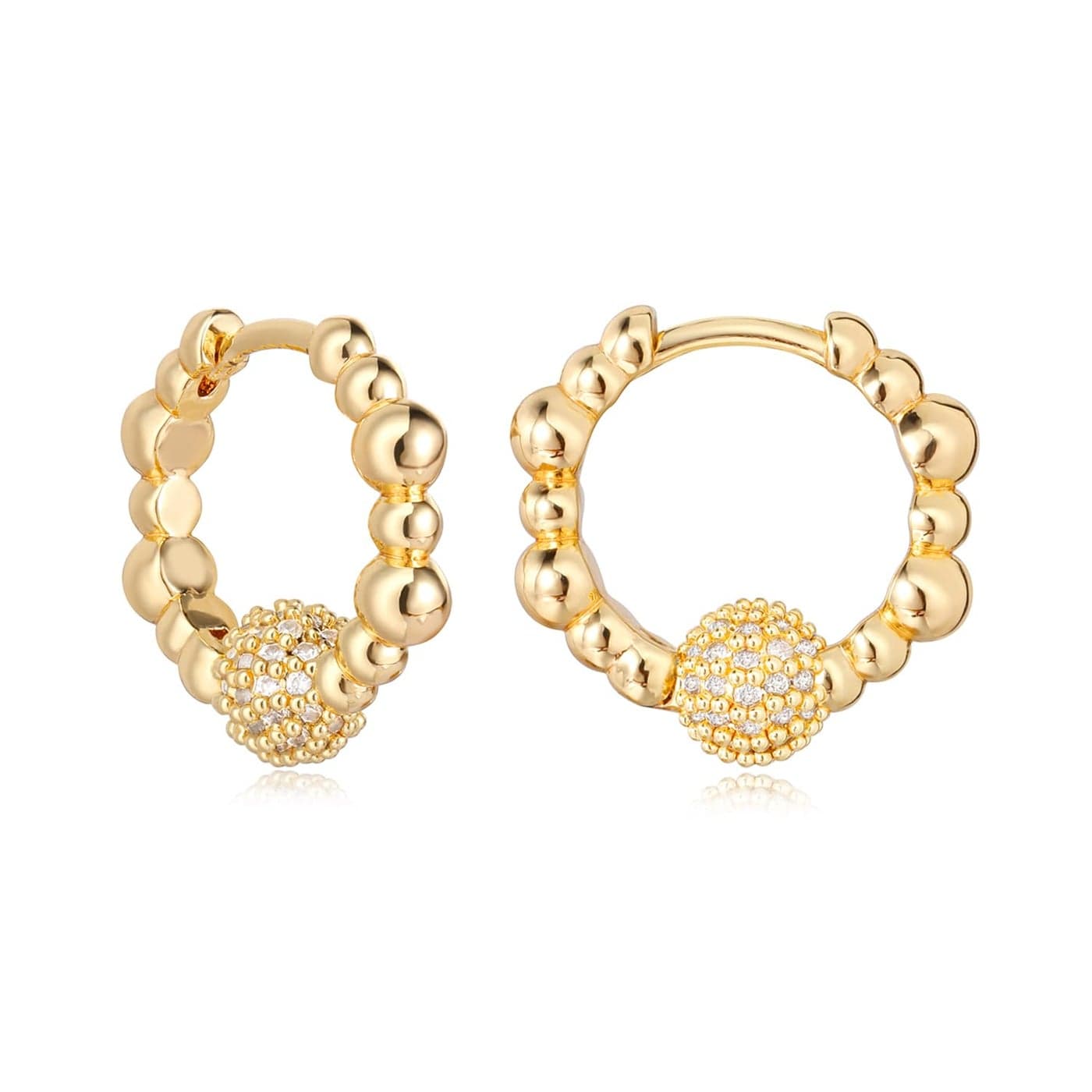 MYEARS Women Beaded Hoop Earrings Gold Huggie Ball Cluster Diamond Cubic Zirconia 14K Gold Filled Small Simple Handmade Hypoallergenic Everyday Jewelry