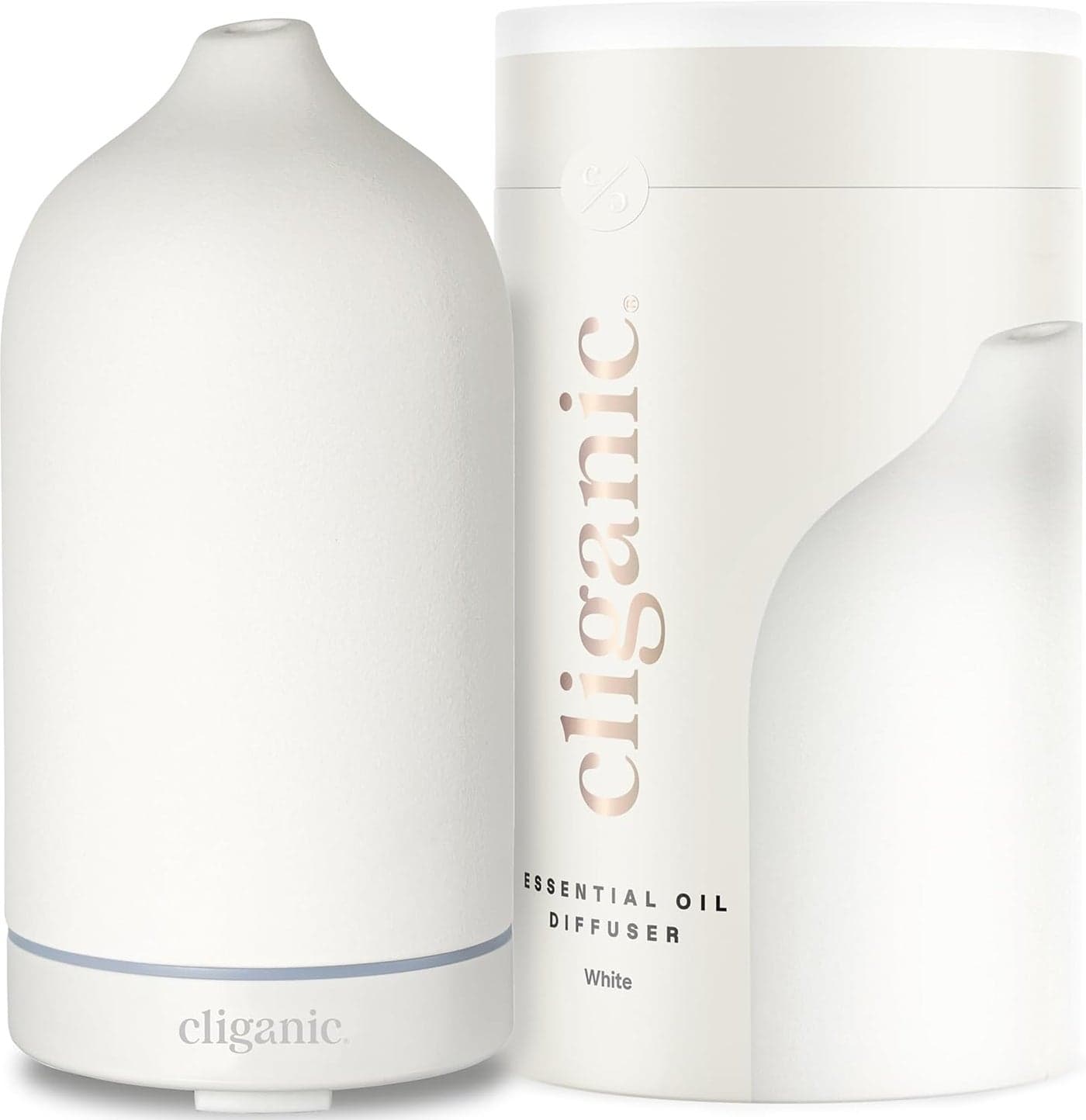 Cliganic Ceramic Diffuser (White), 100ml Ultrasonic for Essential Oils Aromatherapy, Home & Office