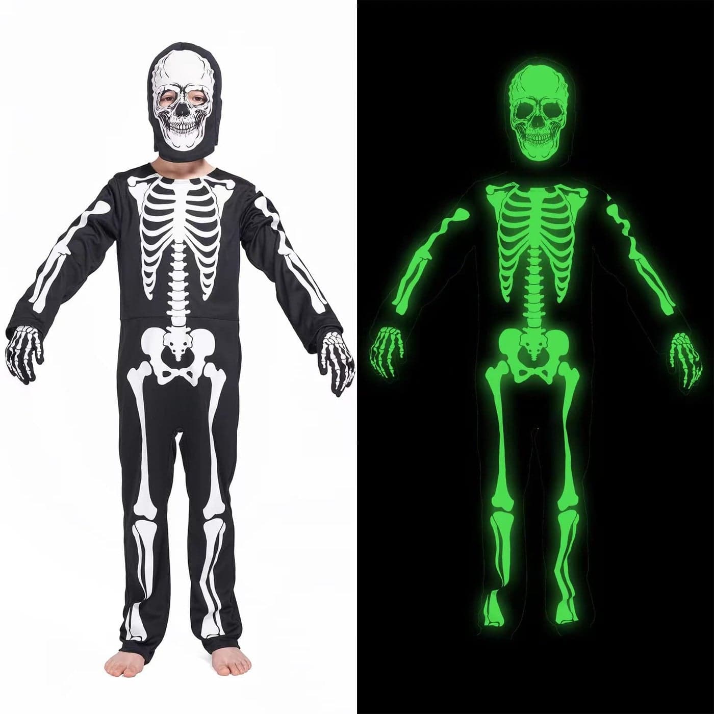 Wizland Glow in the Dark Skeleton costume Halloween Outfit for Boys Girls 57years