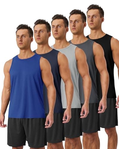 BOOJO 5 Pack Tank Tops Men - Quick Dry Moisture Wicking Summer Workout Muscle Sleeveless Shirts for Gym Beach Running