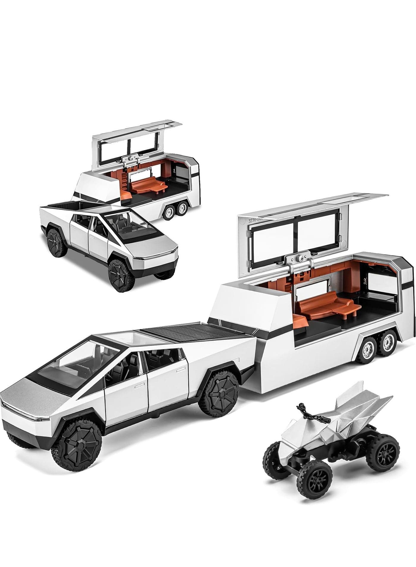 Pickup Trailer RV Model, Metal Pick-Up Truck Trailer Toy, Toy Truck with Sound Light Pull Back Realistic Interior Exterior,Ideal Toy Car Vehicle Gifts, silver