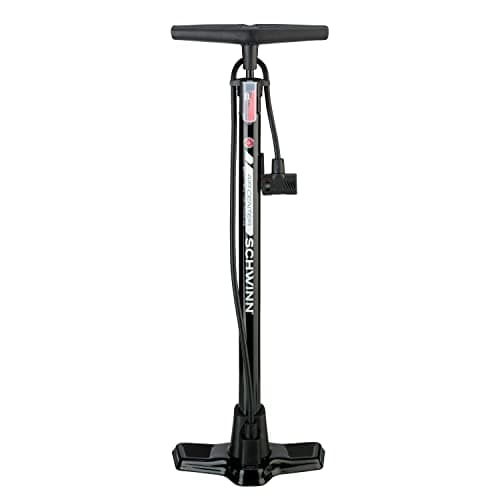 Schwinn Air Center Floor Bike Pump, Pumps 120 Max PSI, Dual Head Fits Schrader and Presta Valve Types, Pressure Gauge Not Included, Wide Metal Base, Black