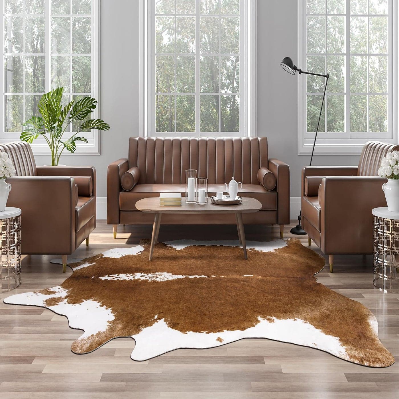 AROGAN Faux Cow Print Rug Large 4ft x 3ft Cow Print Area Rug with NoSlip Backing Large Animal Skin Rugs for Living Room Offfice Room Decor Brown