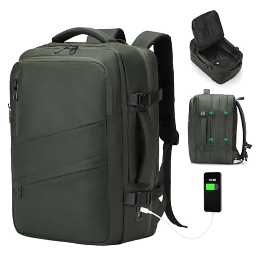 SUIKIHUM Travel Backpack for Men, 18 Inch Carry on Laptop Backpack with USB A/C Port, 40L Expandable TSA Flight Approved Bag Pack, Black, Green