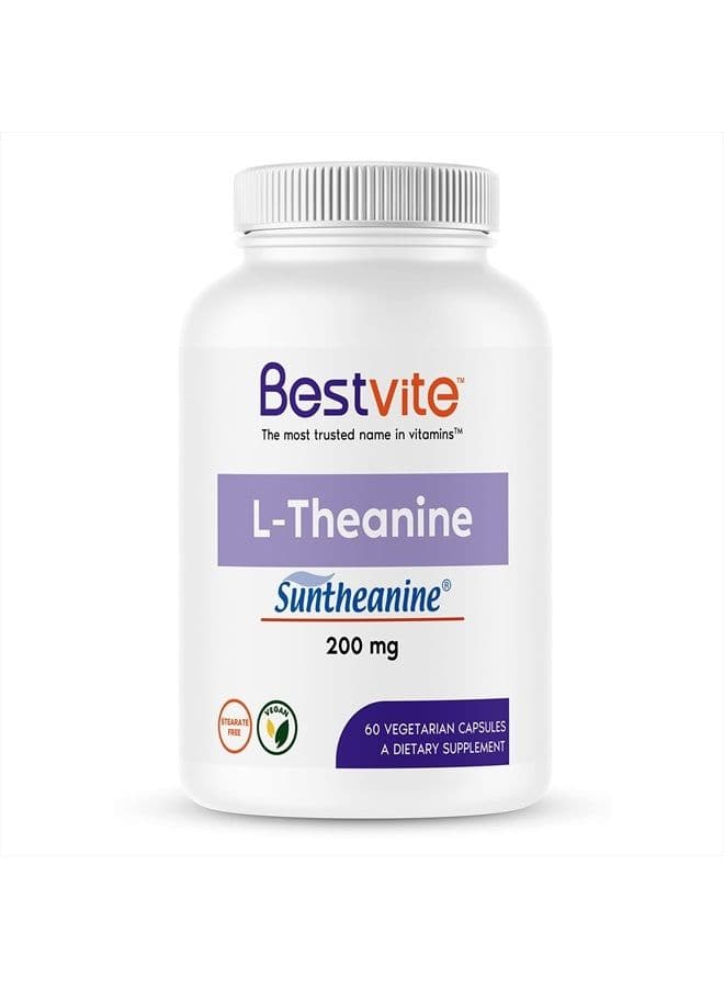 L-Theanine 200mg with Patented and Clinically Studied Suntheanine (60 Vegetarian Capsules) - No Stearates - Vegan - Non GMO - Gluten Free