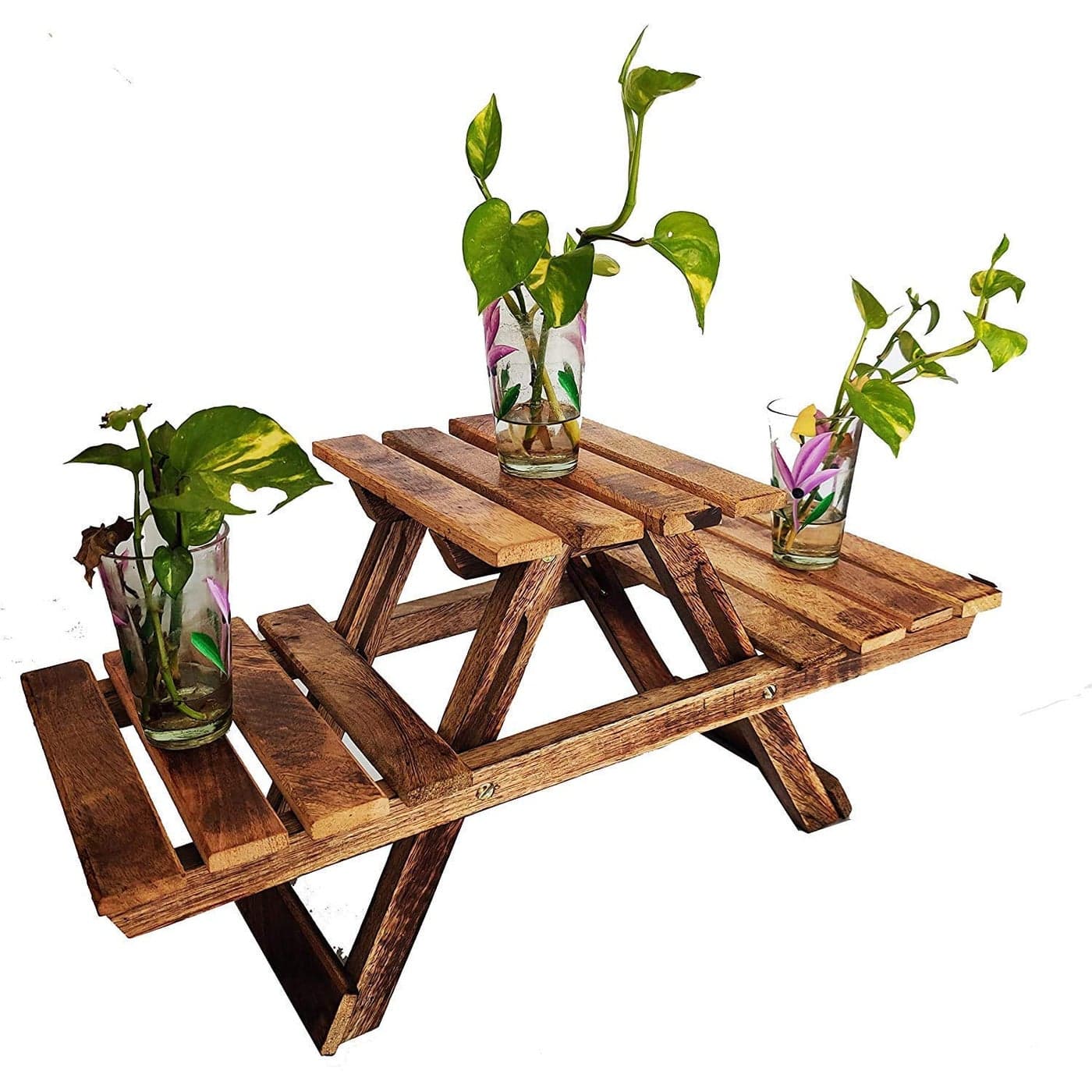 Ereteken ART Wooden Foldable Adjustable Side TableEnd TableCoffee TablePlant StandOutdoor TableStool Rectangle Shaped