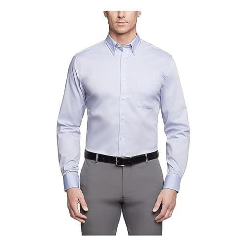 Van Heusen Men's Pinpoint Regular Fit Solid Button Down Collar Dress Shirt, Blue, 17.5" Neck 32"-33" Sleeve