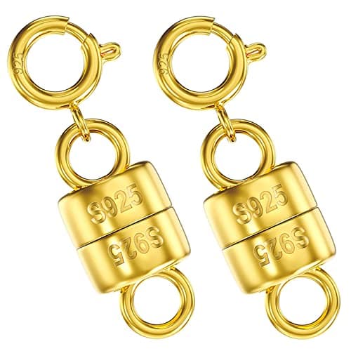 OHINGLT 14K Gold Plated 925 Sterling Silver Magnetic Necklace Clasps and ClosuresGold and Silver Bracelet Clasp Converter for Jewelry Making SuppliesChain Extender Connector for Bracelet