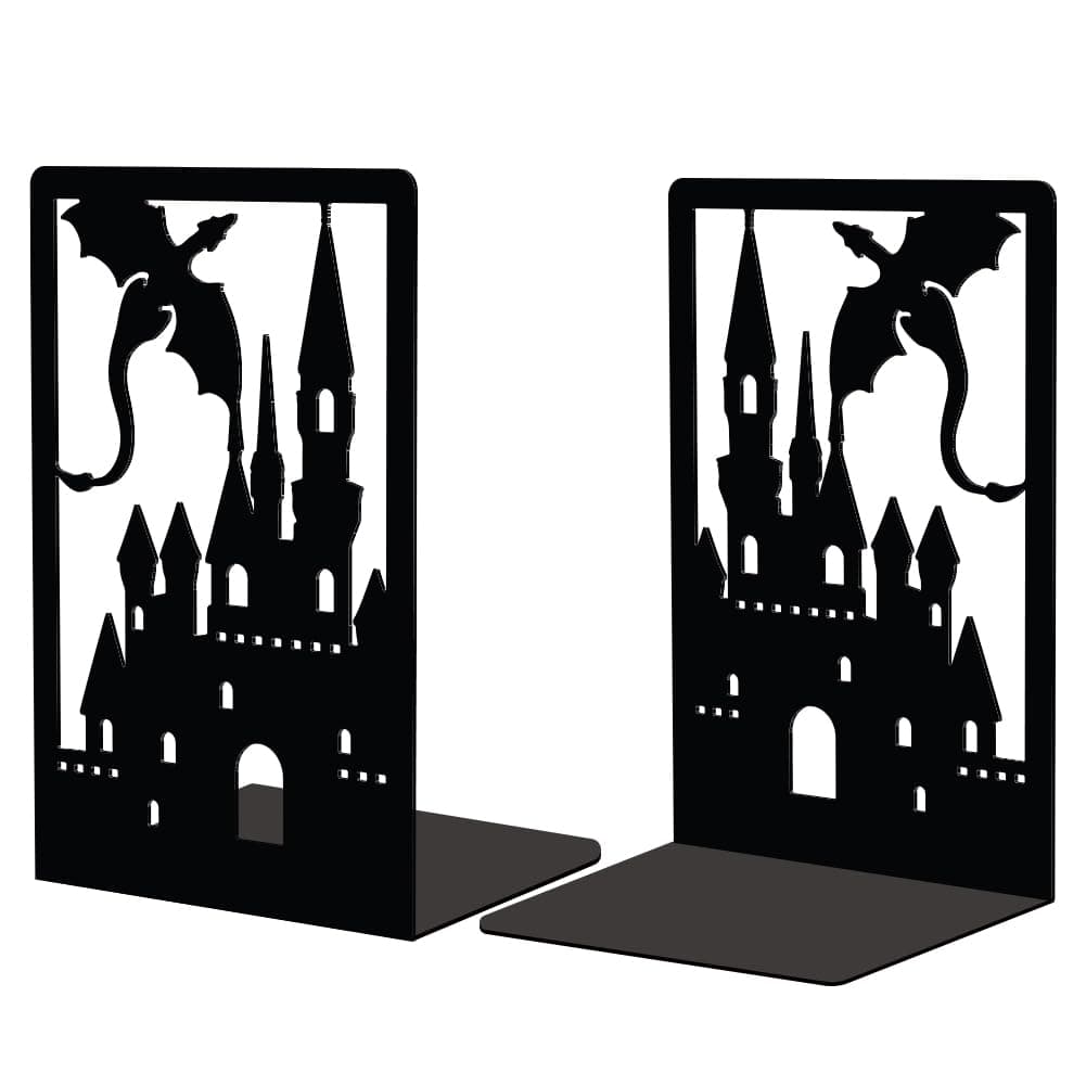 Peacoblue Metal Bookends for Shelves Room Decorative Creative Heavy Duty Study Bookends Stoppers Holder Stand for Desk Shelf 47x35x7 Book Ends to Support Books 1 PairDragon Castle