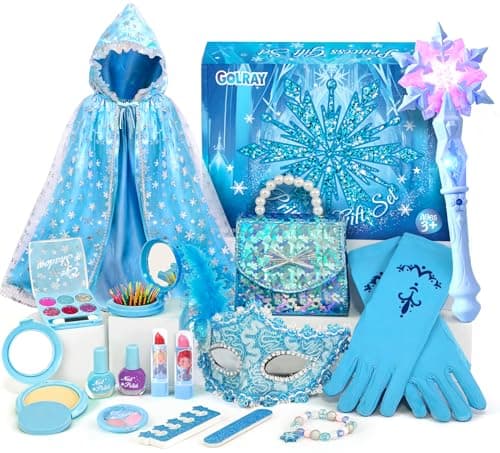 Golray Toys for Girl Gift Kids Makeup Kit Winter Princess Dress Up Set Purse Ice Cape Real Make up Nail Polish Snow Wand Birthday Gift Toys for Little Girls Toddlers Age 3 4 5 6 7 8 Year Old