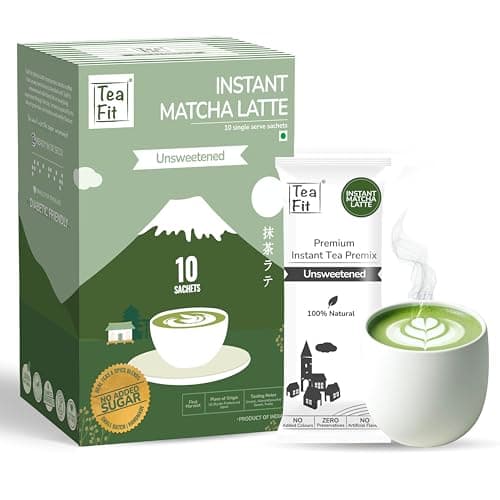 TeaFit Ceremonial NO SUGAR Instant Matcha Latte Premix, 180g (10 Sachets) from Uji, Japan | Vibrant Green, Velvety Smooth Japanese Matcha with Unsweetened Milk | Coffee Alternative | Diabetic Friendly