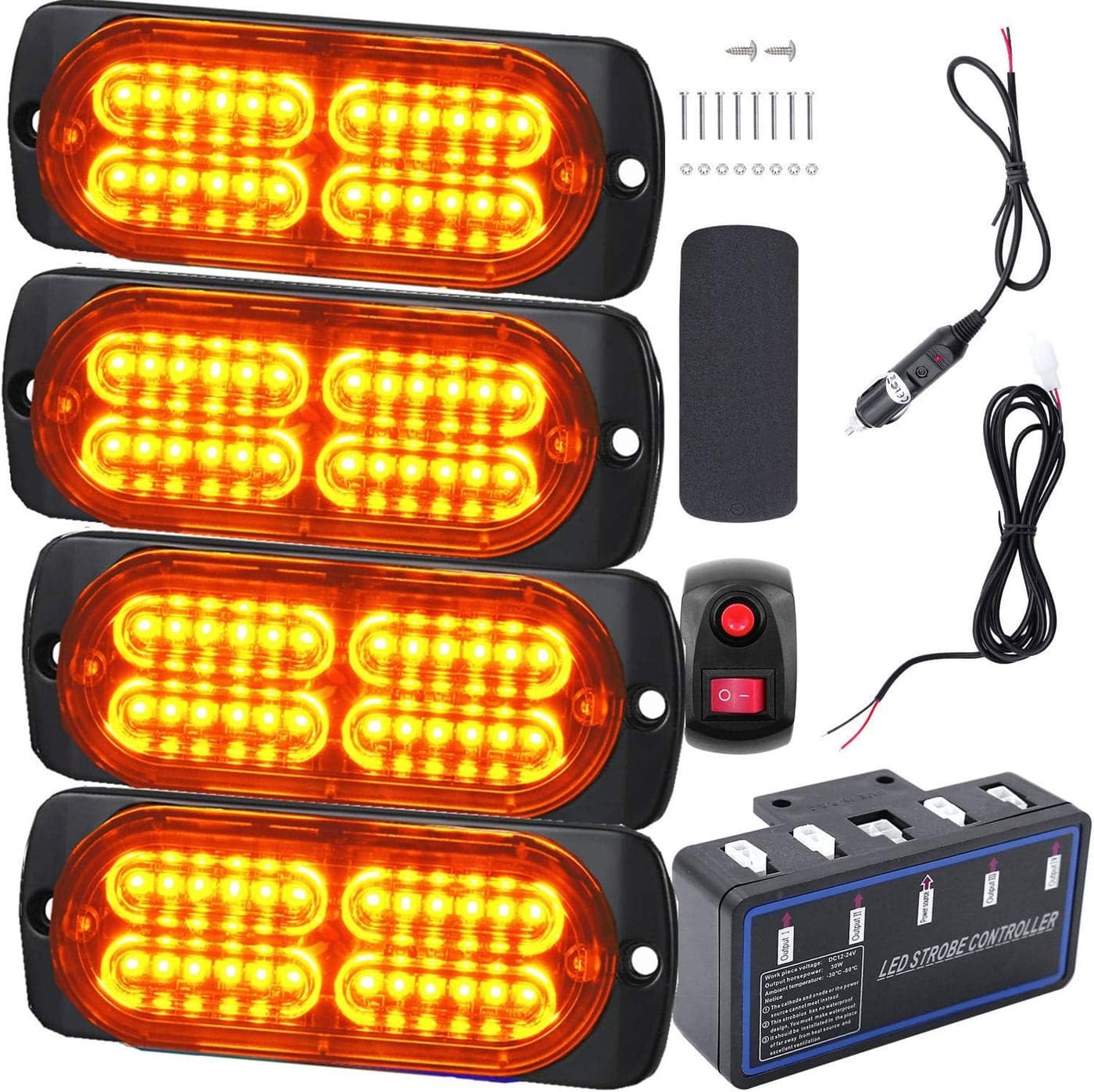 EASE2U E Led Warning Lights, 4pcs Emergency Strobe Lights with Control Box (Amber)
