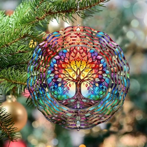 10 Inch Tree of Life Wind Spinner for Yard and Garden 3D Frosted Stainless Steel Kinetic Wind Sculpture Rustproof Hanging Outdoor Decor Yard Art Gift Rotatable Hook Included