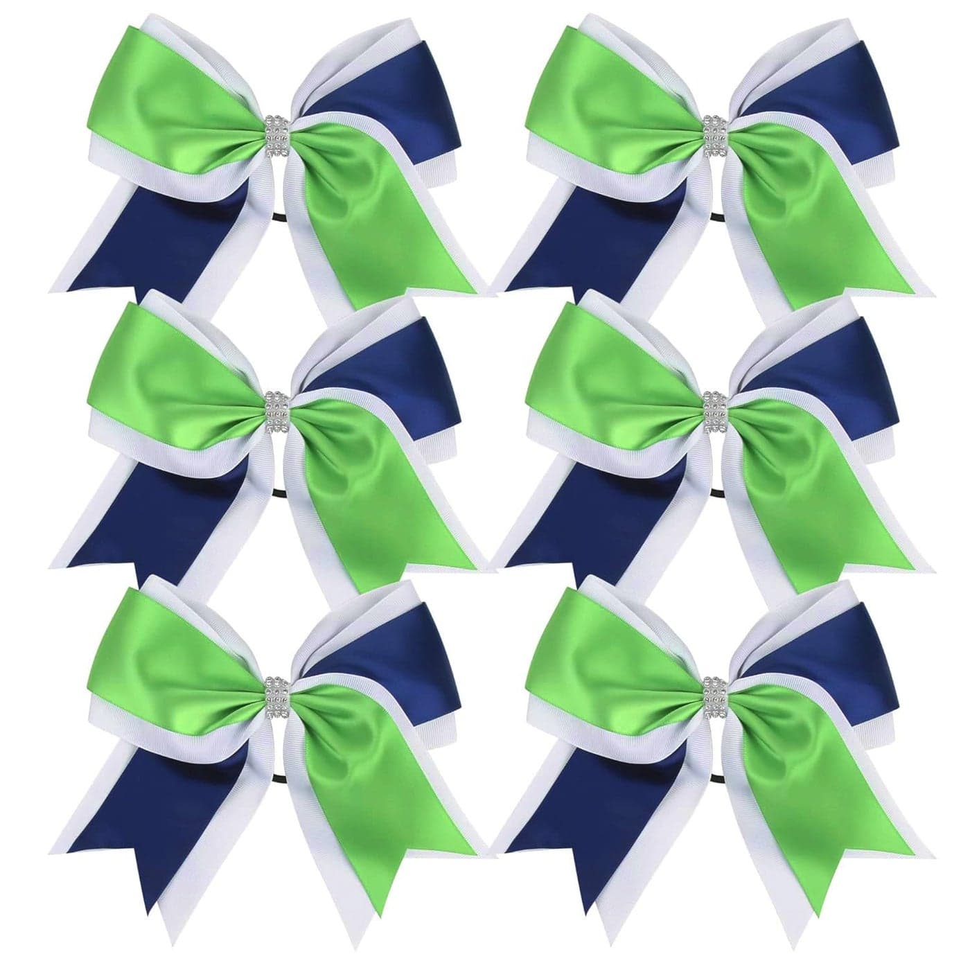 Cheerleader Bows 8 Inch 3 Colors 2 Layers 6 Pcs Jumbo Ponytail Holder Cheerleading Bows for High School College Hair Elastic Hair Tie GreenNavy Blue