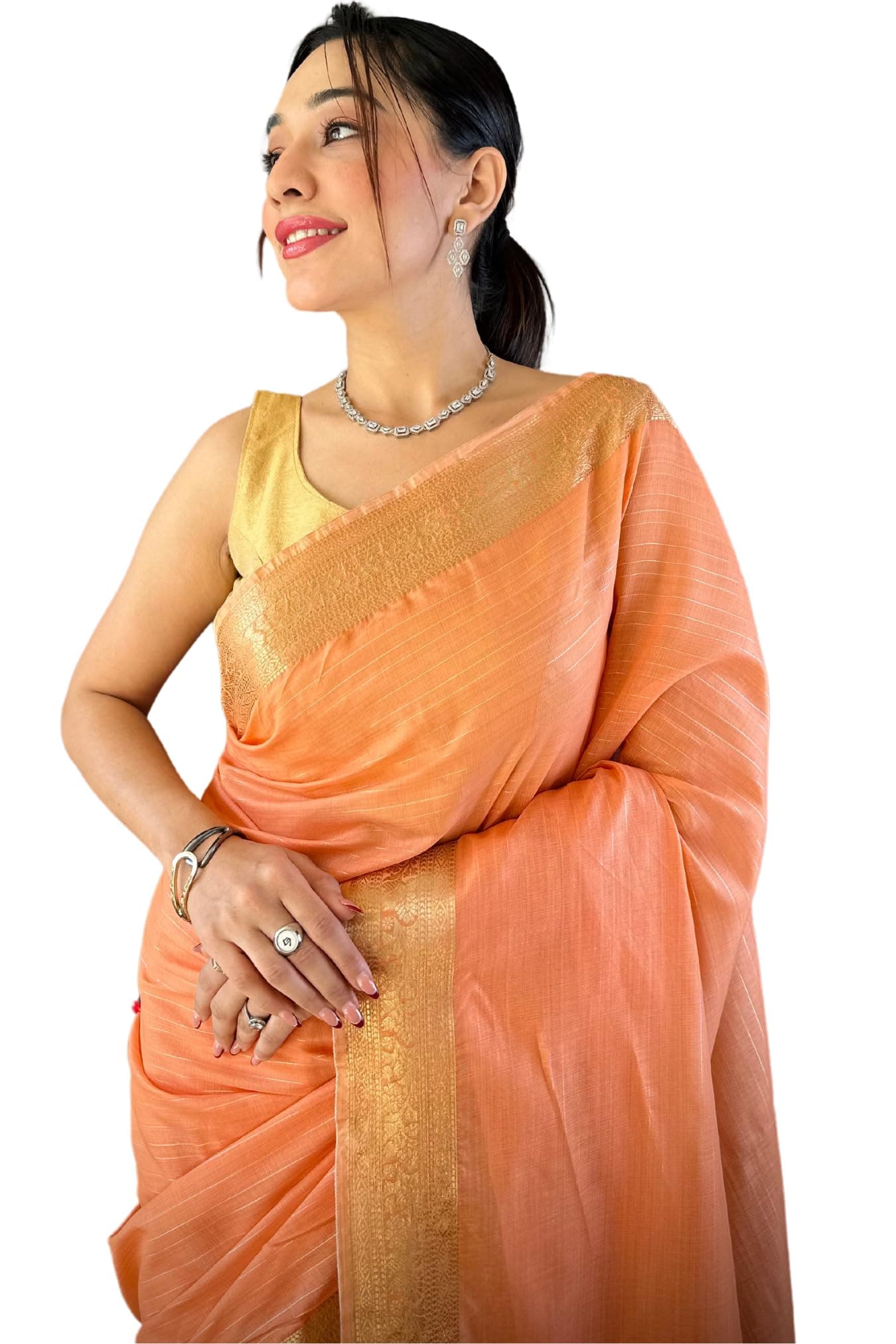 SGF11 Women's Kanjivaram Pure Soft Silk Saree With Blouse Piece (Orange)