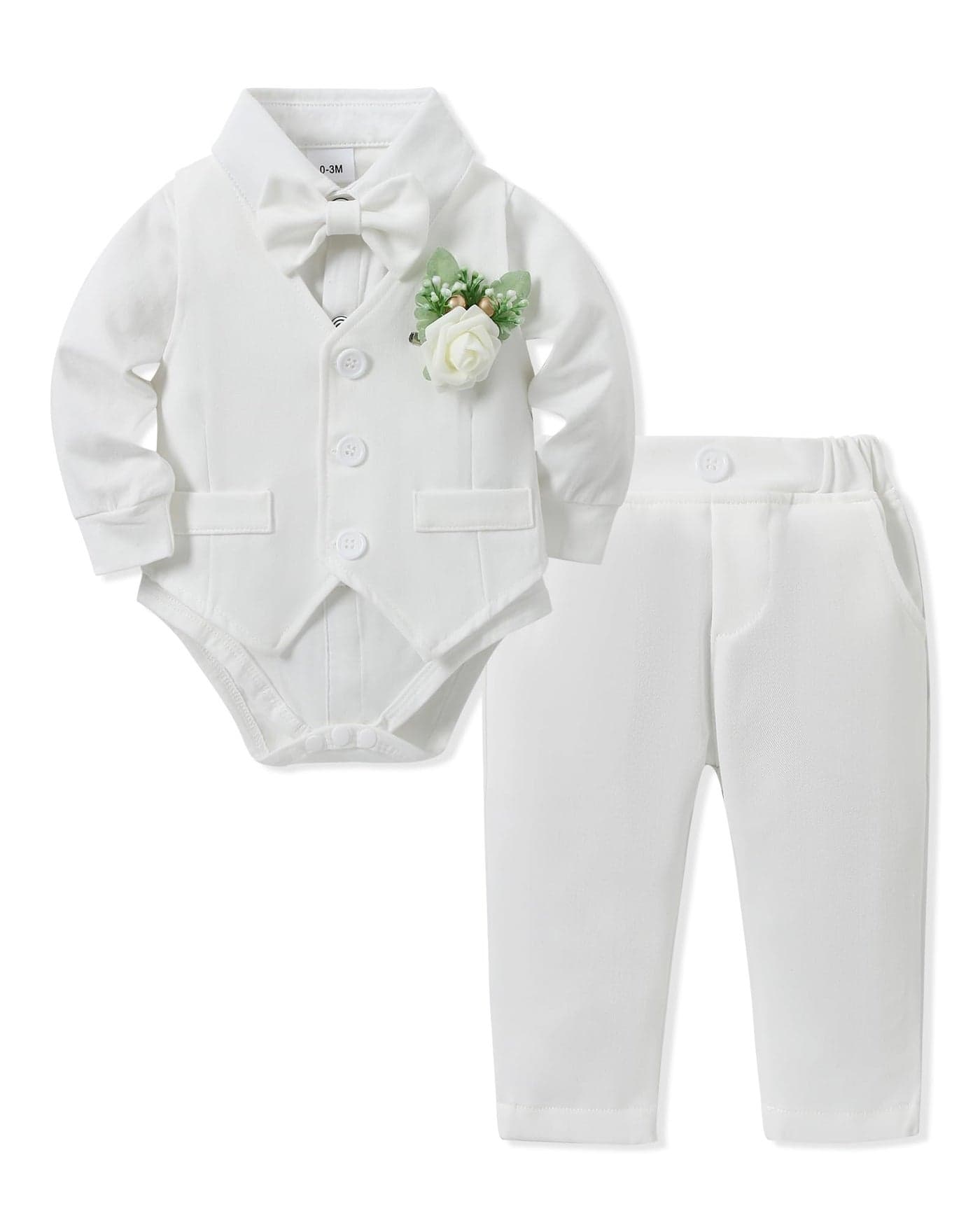 SANMIO Baby Boy Baptism Outfit Baby Boy Suits Collared Dress ShirtVestTieCorsagePants Baby Christening Formal Outfits 5Pcs Sets