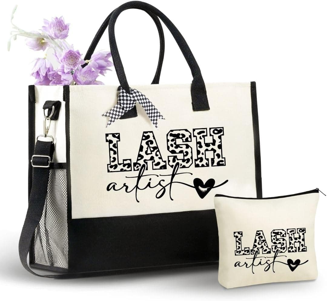 InnoBeta Lash Tech Gifts Canvas Tote Bag for Women Important Lash Artist Stuff Bag with Top Zipper Closure and Shoulder Strap Lash Tech Gifts for Birthday Thanksgiving Christmas