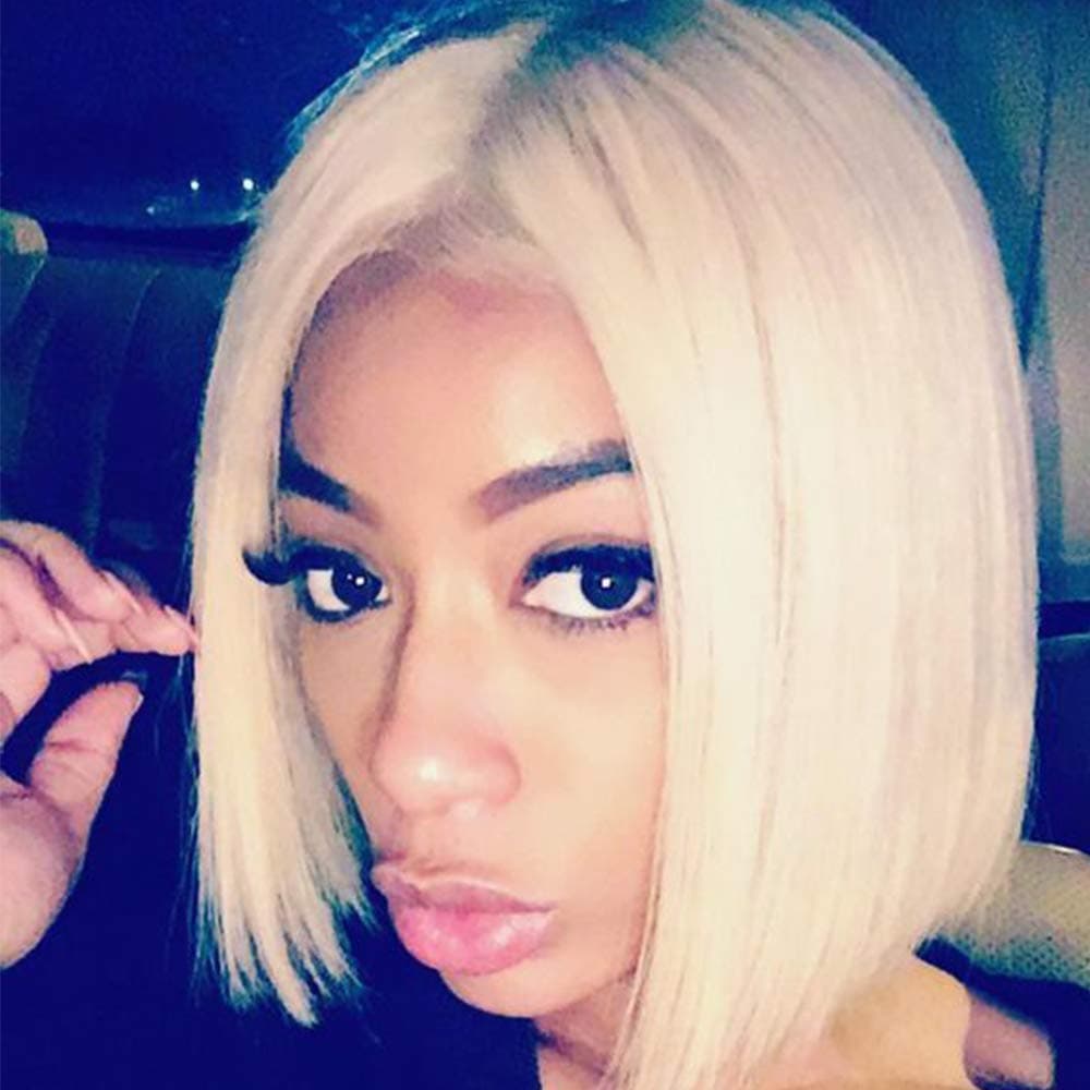 SeraphicWig Blonde Bob Wig Human Hair Short Straight 613 Bob Lace Front Wig Medium Size Cap Brazilian Remy Hair Pre plucked Hairline with baby hair
