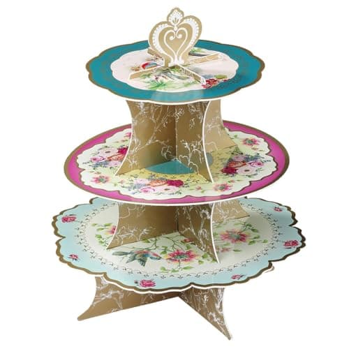 Talking Tables Height 36cm Floral Cake Stand Party Decorations | Truly Scrumptious |Card, 3-Tier Blue & Yellow, Anniversary, 14", Pink, Blue, Yellow For Birthday, Afternoon Teas, Baby Shower, Wedding