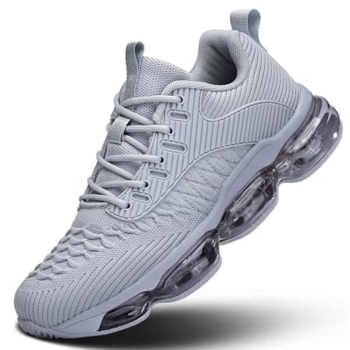 Womens Walking Running Shoes Air Cushion Basketball Sneakers Fashion Tennis Breathable Sport Gym Fitness Cross Trainers Shoes Light Grey 9