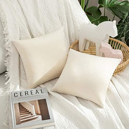 MIULEE Pack of 2 Velvet Pillow Covers Decorative Square Pillowcase Soft Solid Cushion Case for Sofa Bedroom Car 12 x 12 Inch Cream White